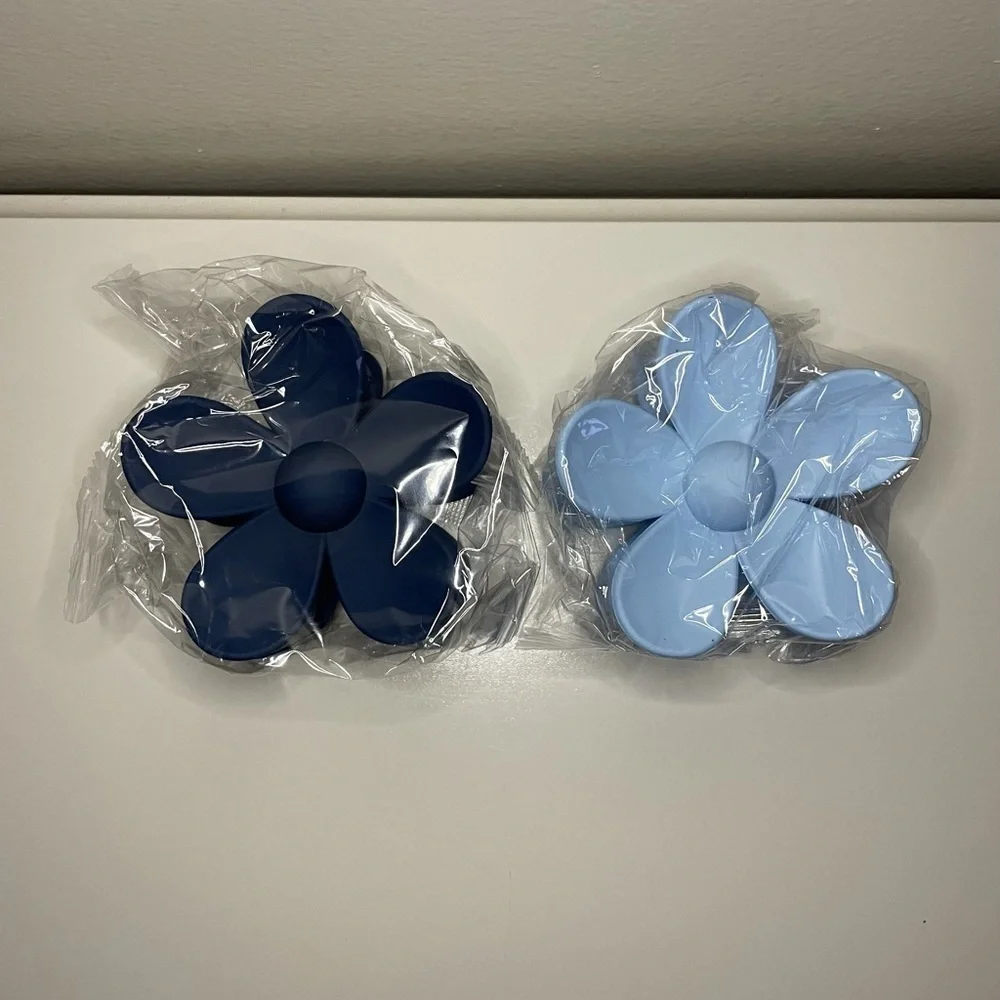 Large Flower Hair Accessories Claw Hair Clips Set of 2 Navy Blue & Baby Blue